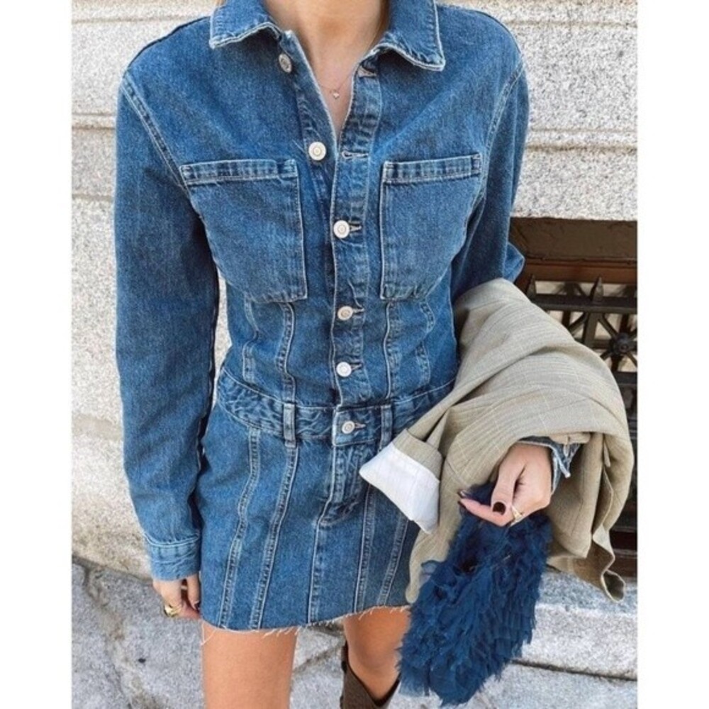 Zara Denim Long Sleeve Mini Dress S - Picture 7 of 9
